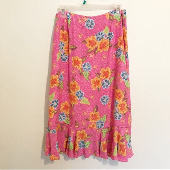 SIGRID OLSEN SPORT Pink Floral Trumpet Style Skirt, 4P - Picture 7 of 9